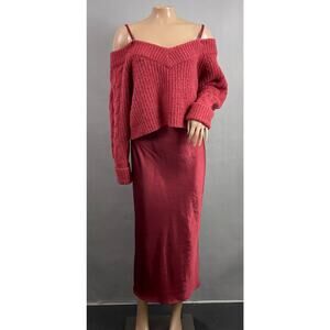Mare Mare x Anthropologie Dress Women S Layered Sweater Slip Midi Crimson Red